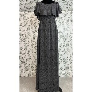 Mary Square Starry Night Black Polka Dot Maxi Cocktail Evening Casual B Size Sm